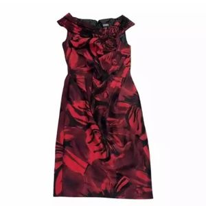 Adrianna Papell Black Red Floral Midi Cocktail Sheath Dress Women's Size 4
